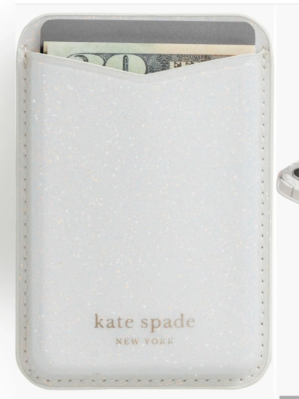 kate spade NY MagSafe Magnetic Wallet White Glitter Card Holder NWOT